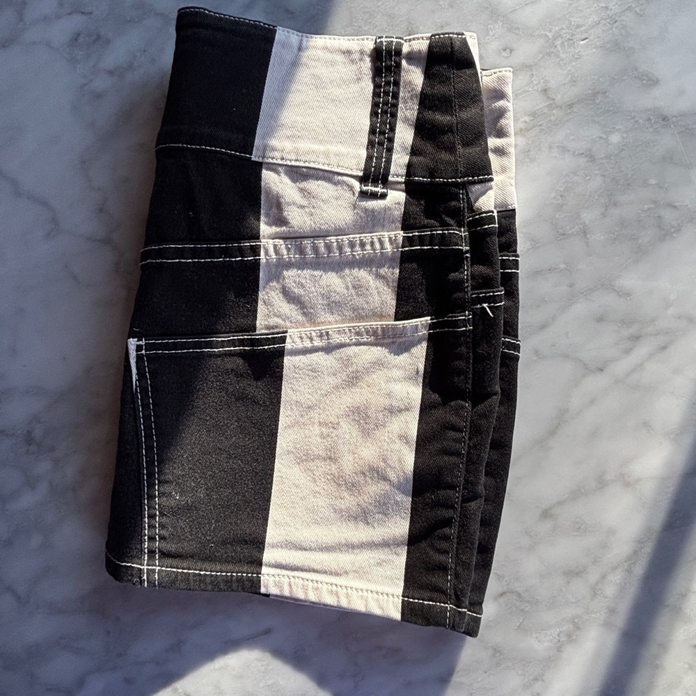 Size Small - Cheap Monday Y2K Patchwork Denim Mini Skirt Black White Low Rise - Picture 5 of 7